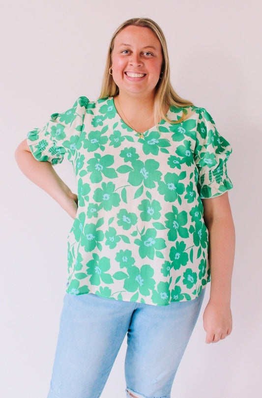 THE CURVY KELLY GREEN FLORAL TOP